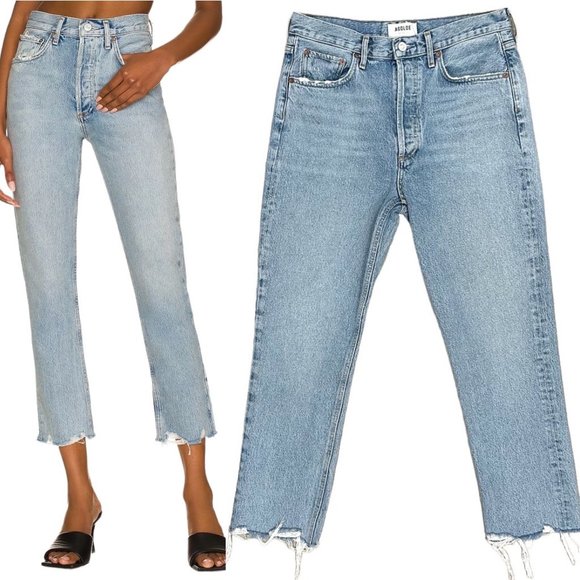 Agolde Riley High Rise Straight Crop Jeans in Curio Light Wash Denim Size 28 - Picture 1 of 16